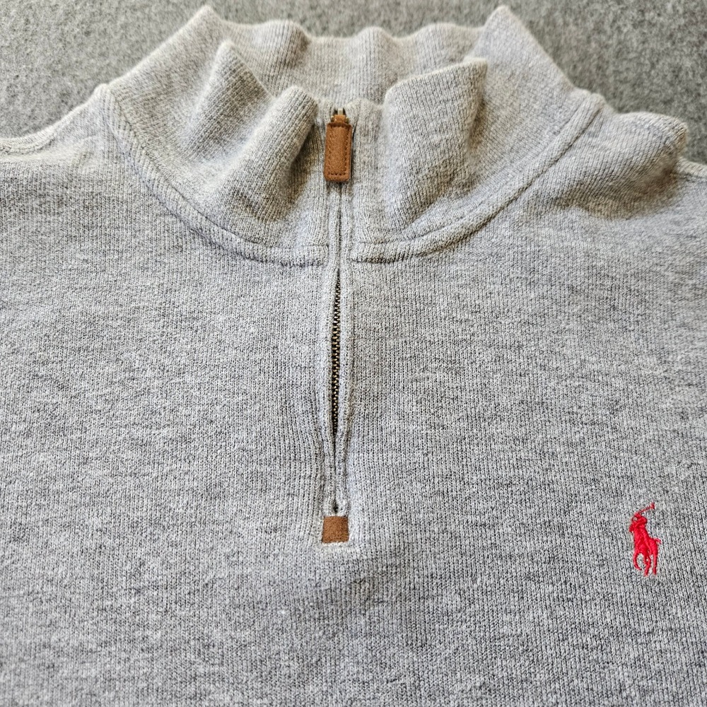 POLO RALPH LAUREN Quarter‎ Zip Pullover 100% Cotton XXL Grey Red Pony Logo